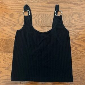 Suzette Black Ribbed Tank Top with Silver Ring Detail